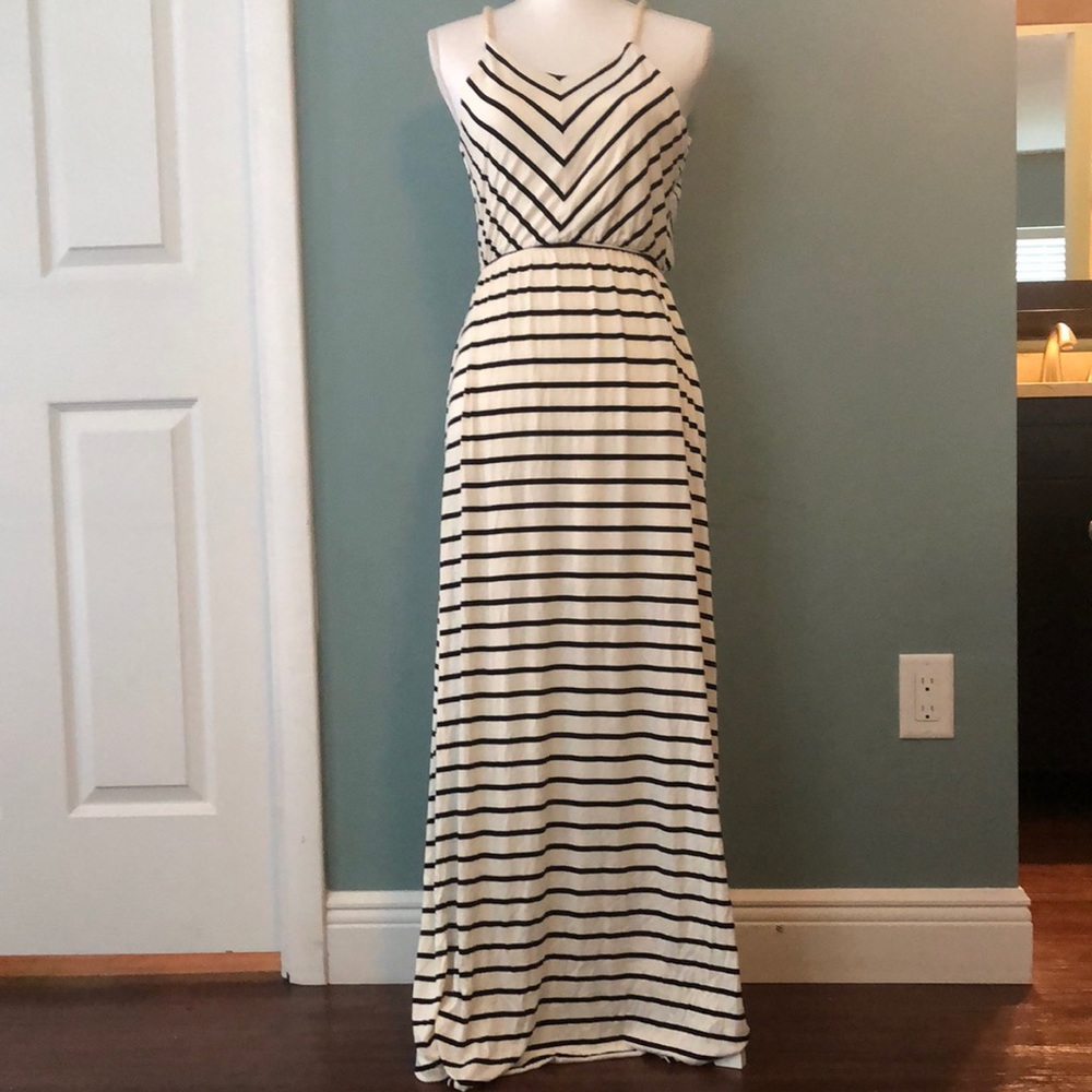 Long white and black striped dress